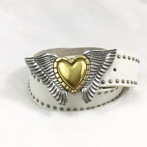 ABS Allen Schwartz Winged Heart Leather Belt